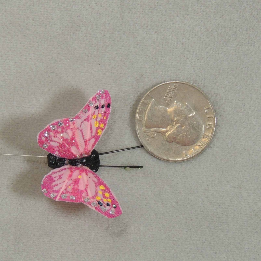 PINK GLITTER BUTTERFLY 1.5" W/WIRE