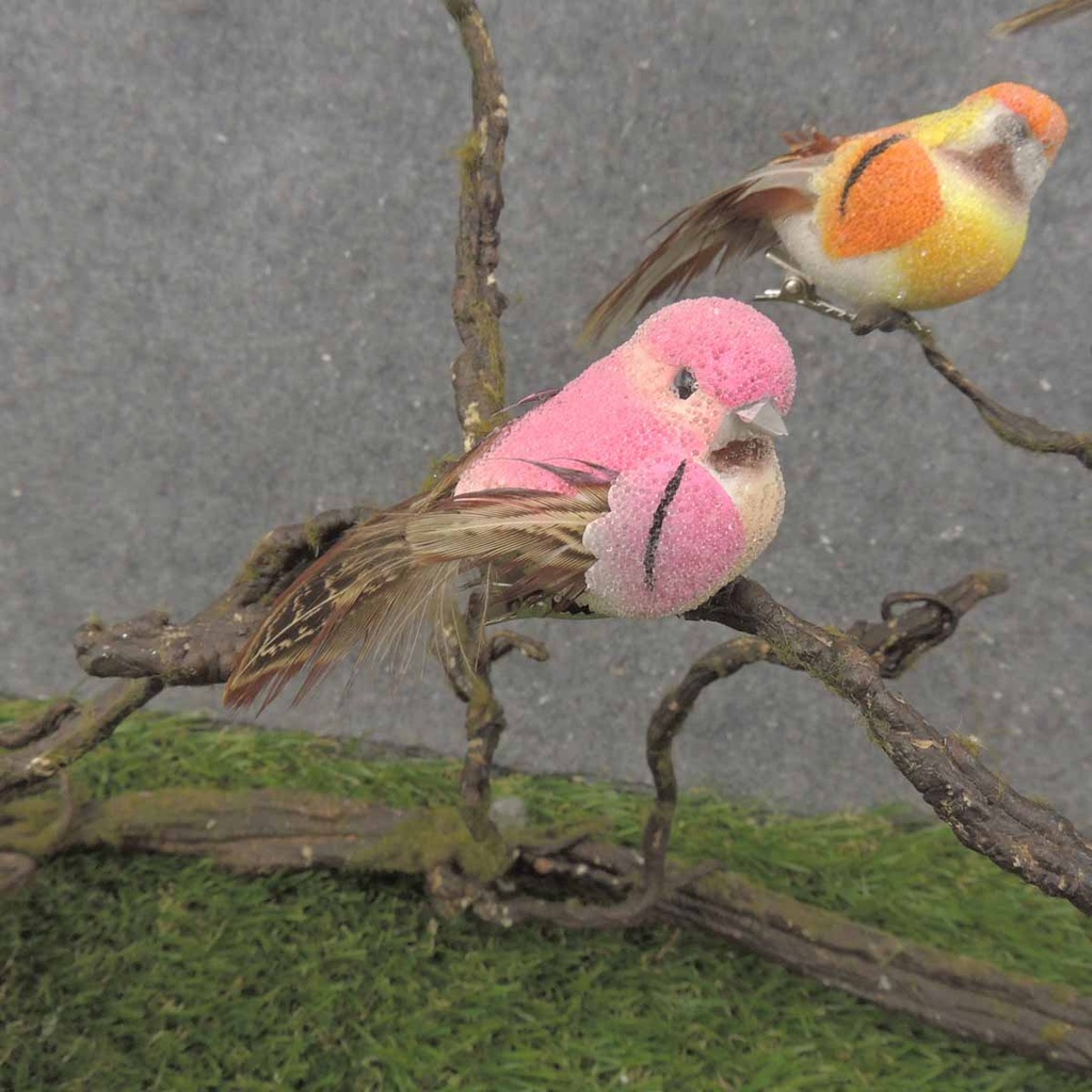 3.25&quot; FROSTED MUSHROOM/FEATHER BIRD W/WIRE