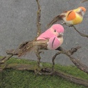 3.25&quot; FROSTED MUSHROOM/FEATHER BIRD W/WIRE