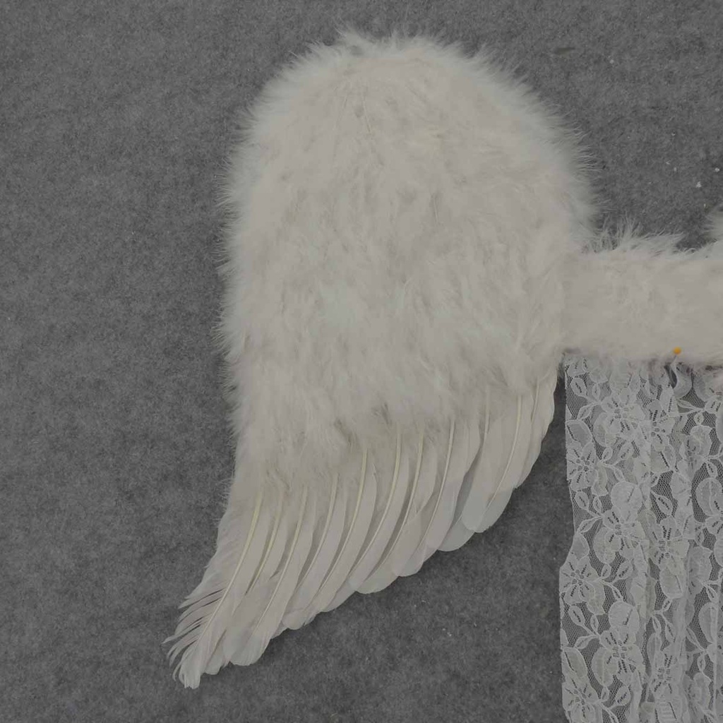 ANGEL WINGS15&quot; FEATHERED  WHITE  W/LACE BELT