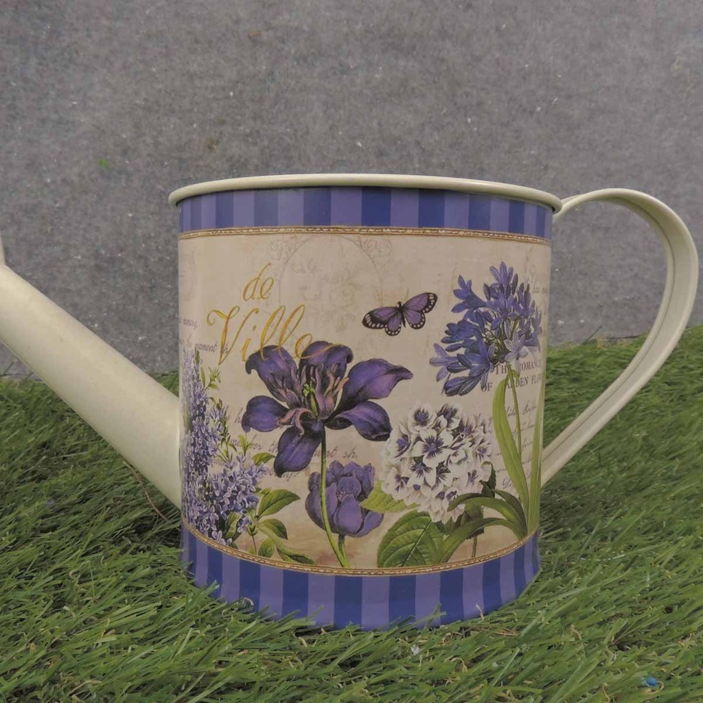 PLANTER WATERING CAN 11x4.5" CLEMATIS PRINT