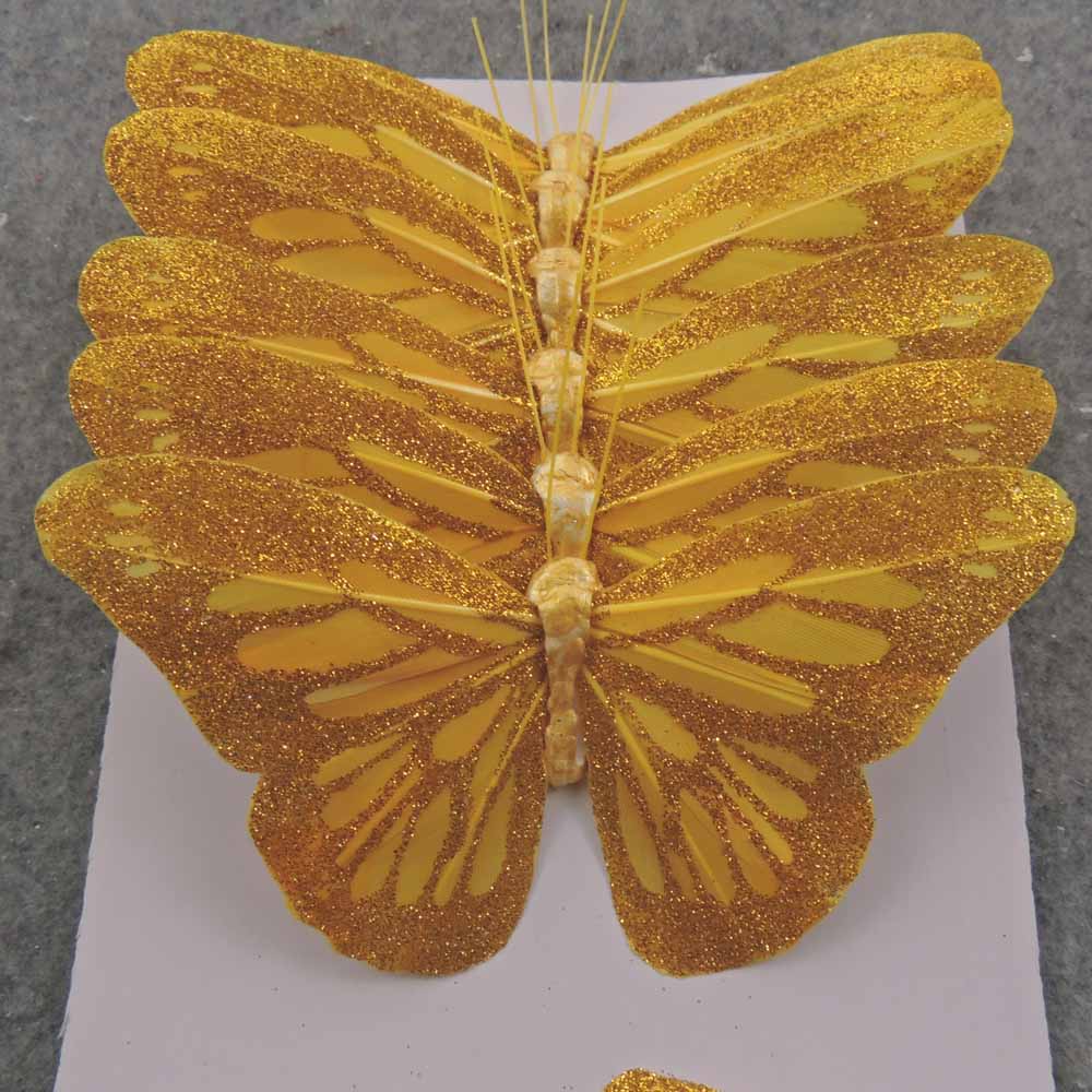 5" GOLD GLITTER BUTTERFLY W/WIRE