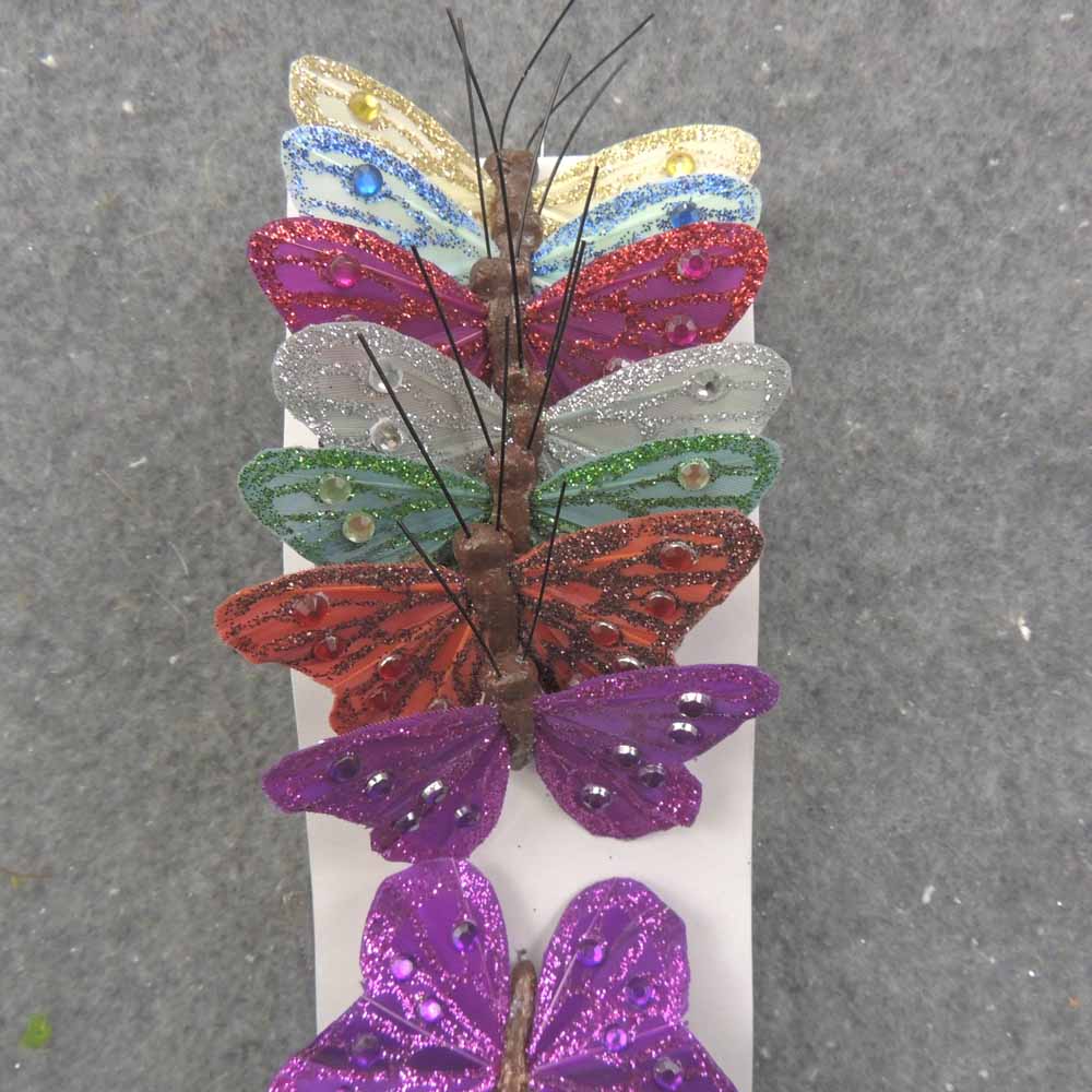 2.5" GLITTER BUTTERFLY W/GEMS 7-ASST