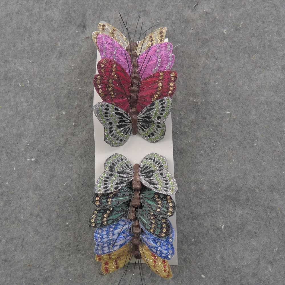 2.5" GLITTER BUTTERFLY W/WIRE 7-ASST