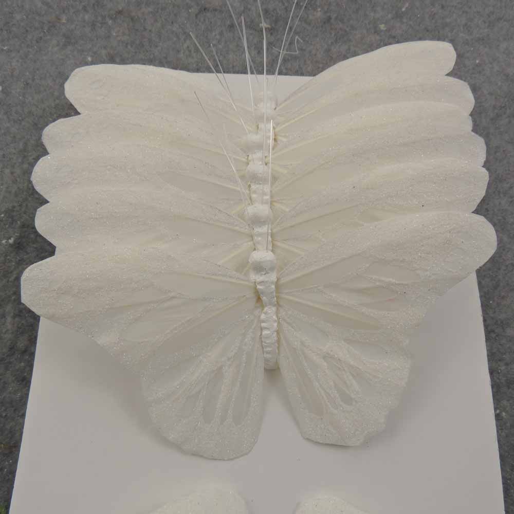 6&quot; WHITE MICA BUTTERFLY W/WIRE
