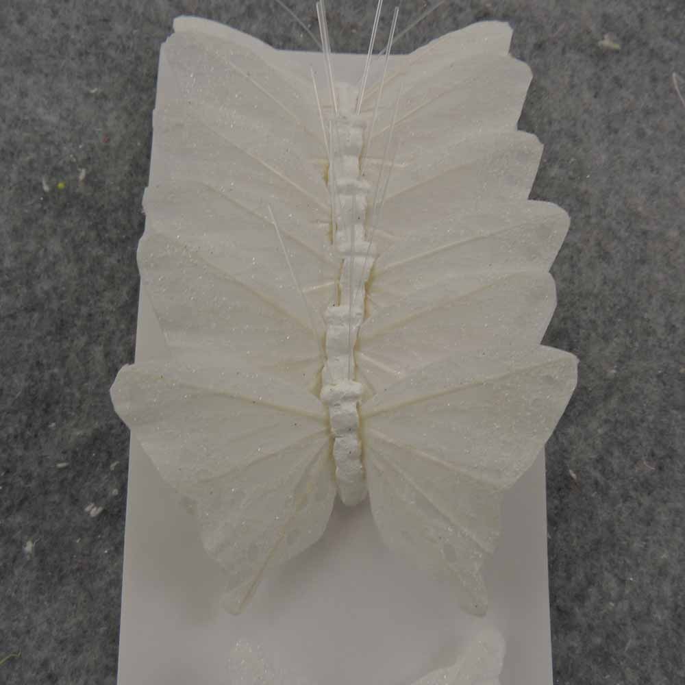 3&quot; WHITE MICA BUTTERFLY W/WIRE