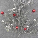 16&quot; SILVER GLITTER EUCALYPTUS BUSH W/RED &amp; SILVER BALLS