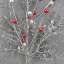 24" SILVER GLITTER EUCALYPTUS SPRAY W/RED & SILVER BALLS