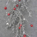 5' SILVER GLITTER EUCALYPTUS GARLAND W/RED & SILVER BALLS