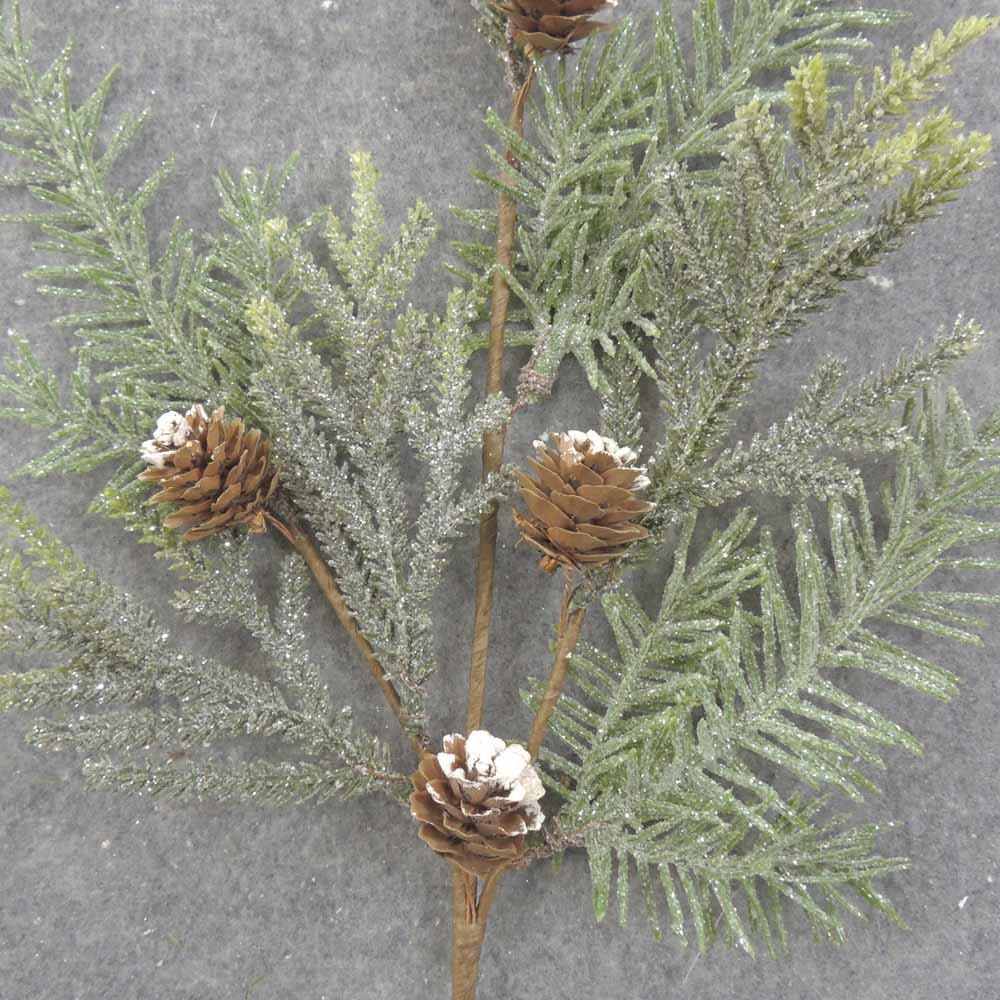 20" FROSTED PINE SPRAY W/CONES