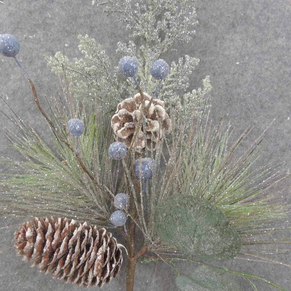 16" MIXED PINE SPRAY W/CONES & BLUE BERRIES