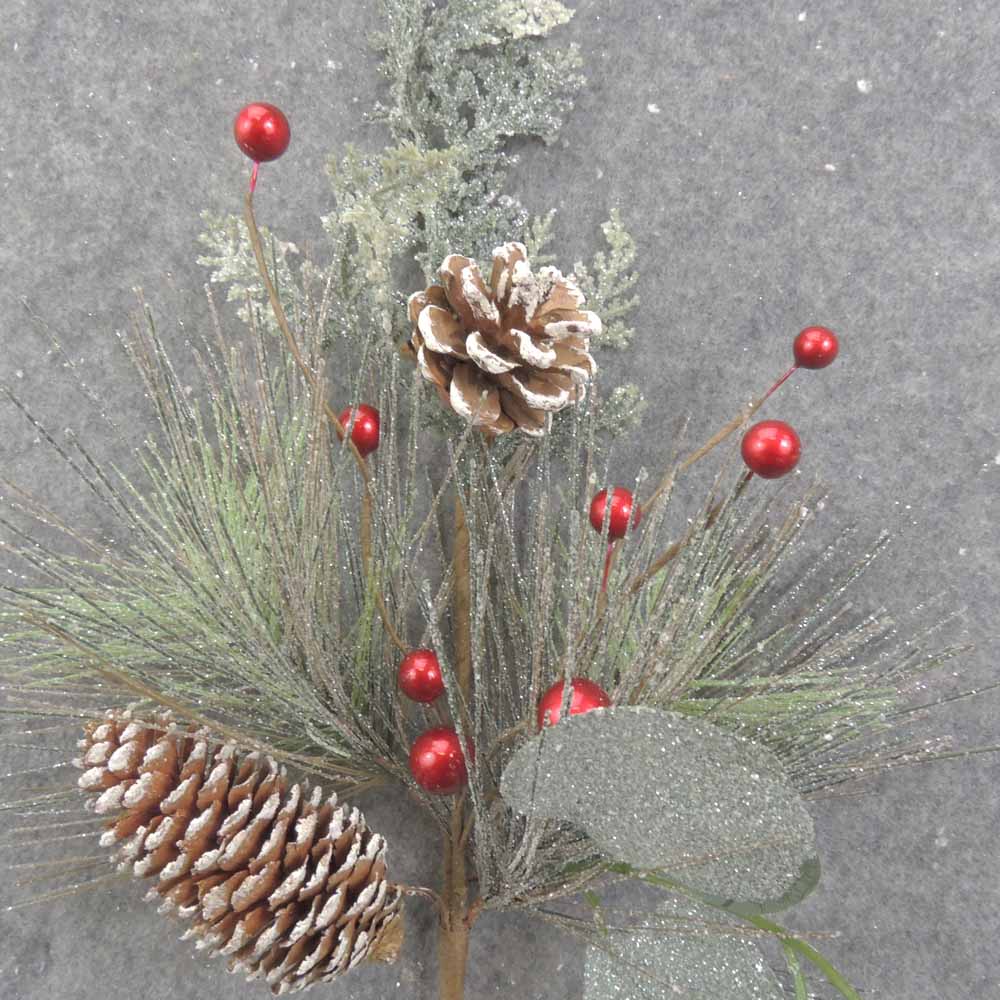 16" MIXED PINE SPRAY W/CONES & RED BERRIES