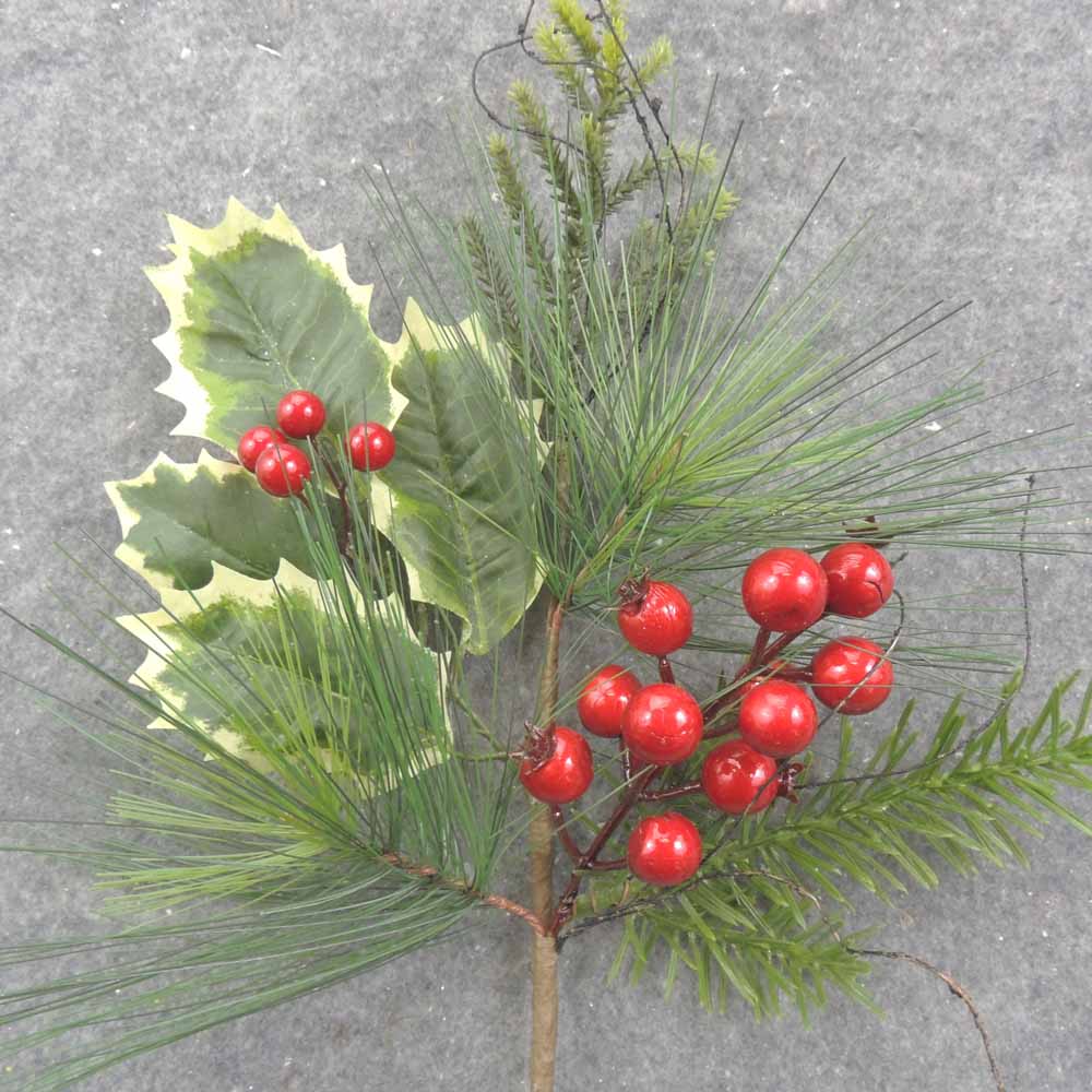 16" PINE HOLLY & BERRY SPRAY