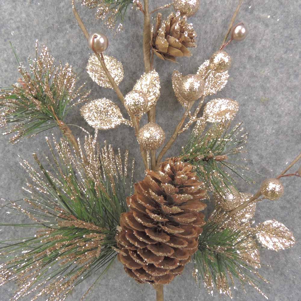 16" PINE & PINCONE SPRAY W/GOLD GLITTER EUCALYPTUS & BERRIES