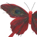 6" BUTTERFLY W/ GLITTER AND FEATHERS ON A CLIP  RED  (INDIVIDUAL)