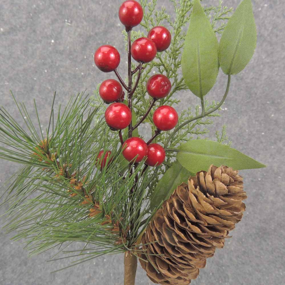 13" PINE, BERRY, PINECONE PICK  RED