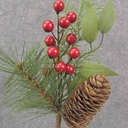13" PINE, BERRY, PINECONE PICK  RED