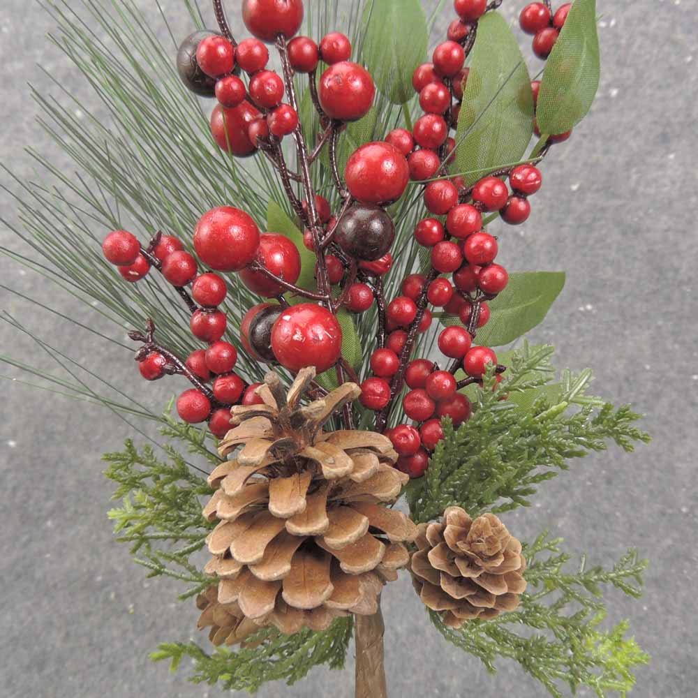 13&quot; BERRY CLUSTER &amp; PINE PICK W/PINECONE