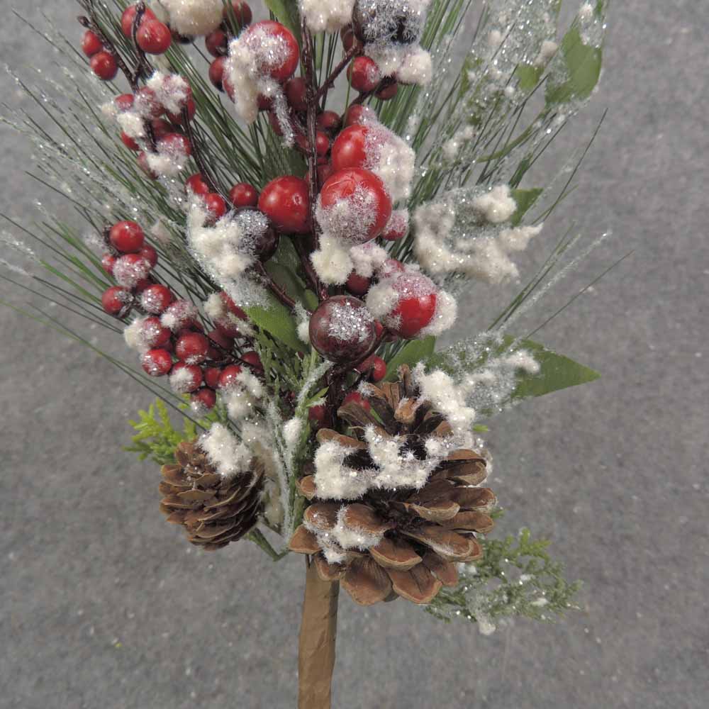 13&quot; BERRY CLUSTER &amp; PINE PICK W/PINECONE &amp; SNOW