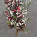 13&quot; BERRY CLUSTER &amp; PINE PICK W/PINECONE &amp; SNOW