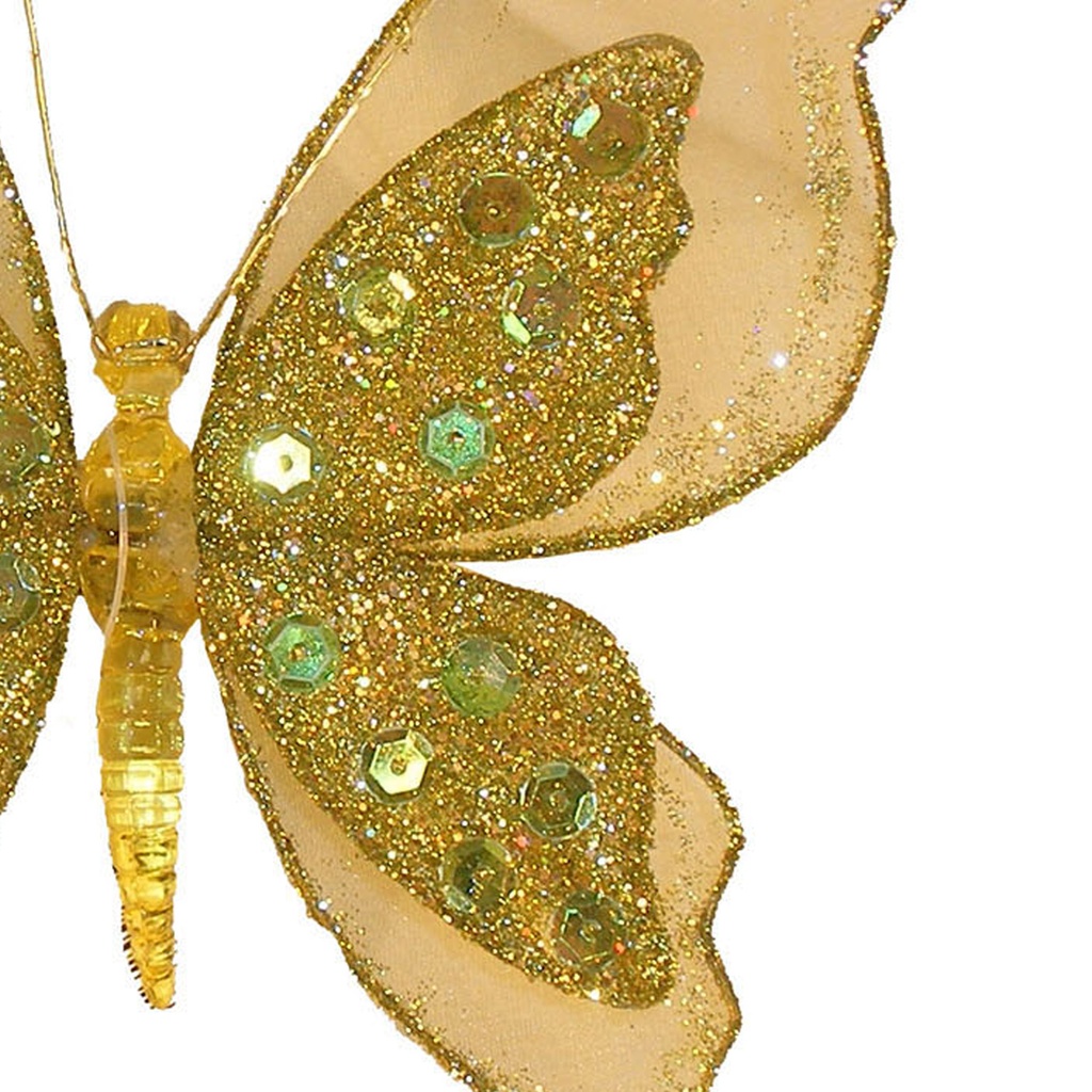 6" GREEN GLITTER SEQUIN BUTTERFLY WITH CLIP