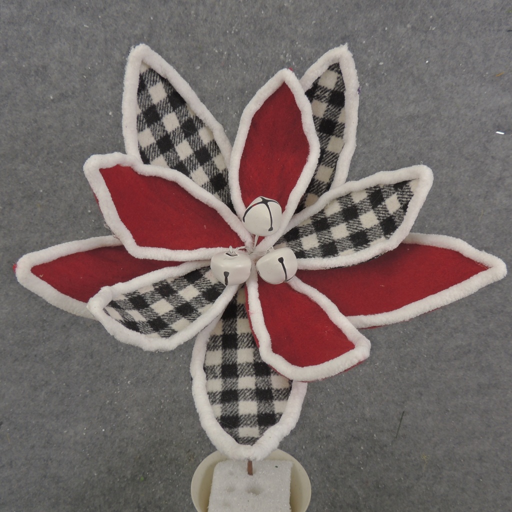 13" BLACK & WHITE PLAID POINSETTIA W/BELLS