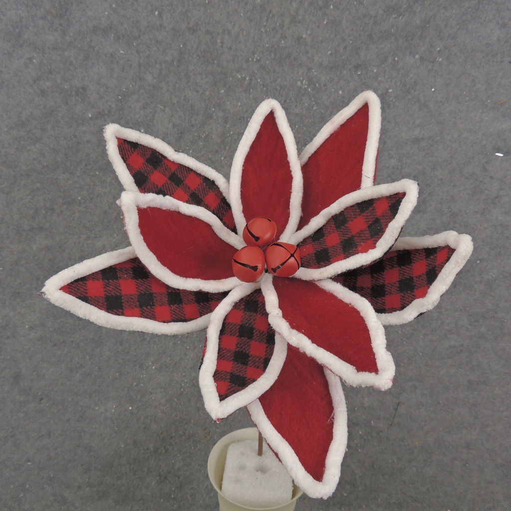 13" BUFFALO PLAID POINSETTIA W/BELLS