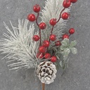 13&quot; FROSTED PINE &amp; BERRY PICK W/CONE &amp; EUCALYPTUS