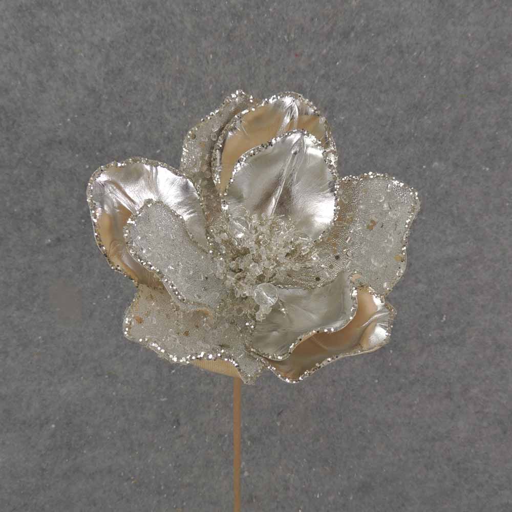 20" METALLIC PLATINUM MAGNOLIA BLOOM PICK