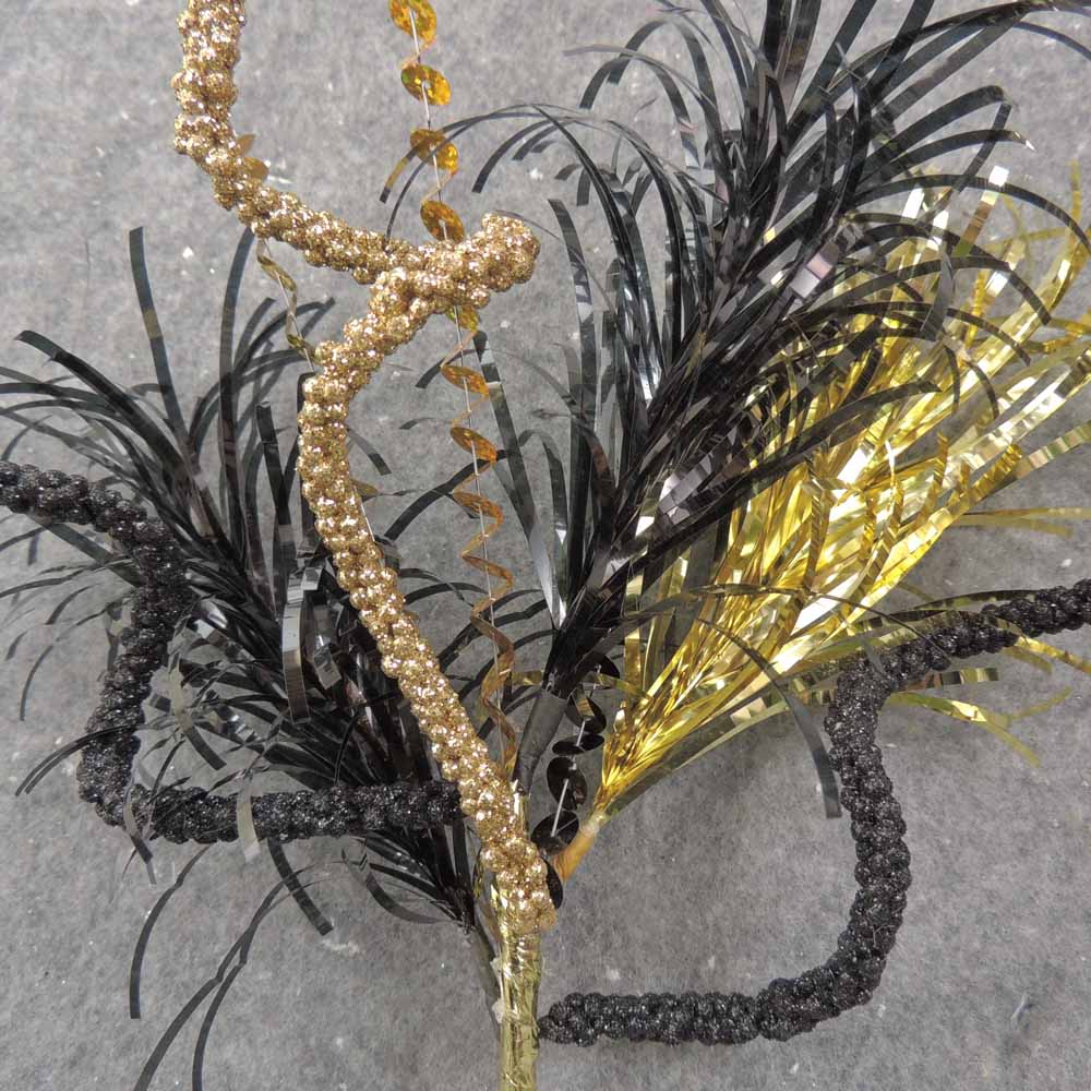 14" BLACK/GOLD TINSEL & SEQUIN PICK