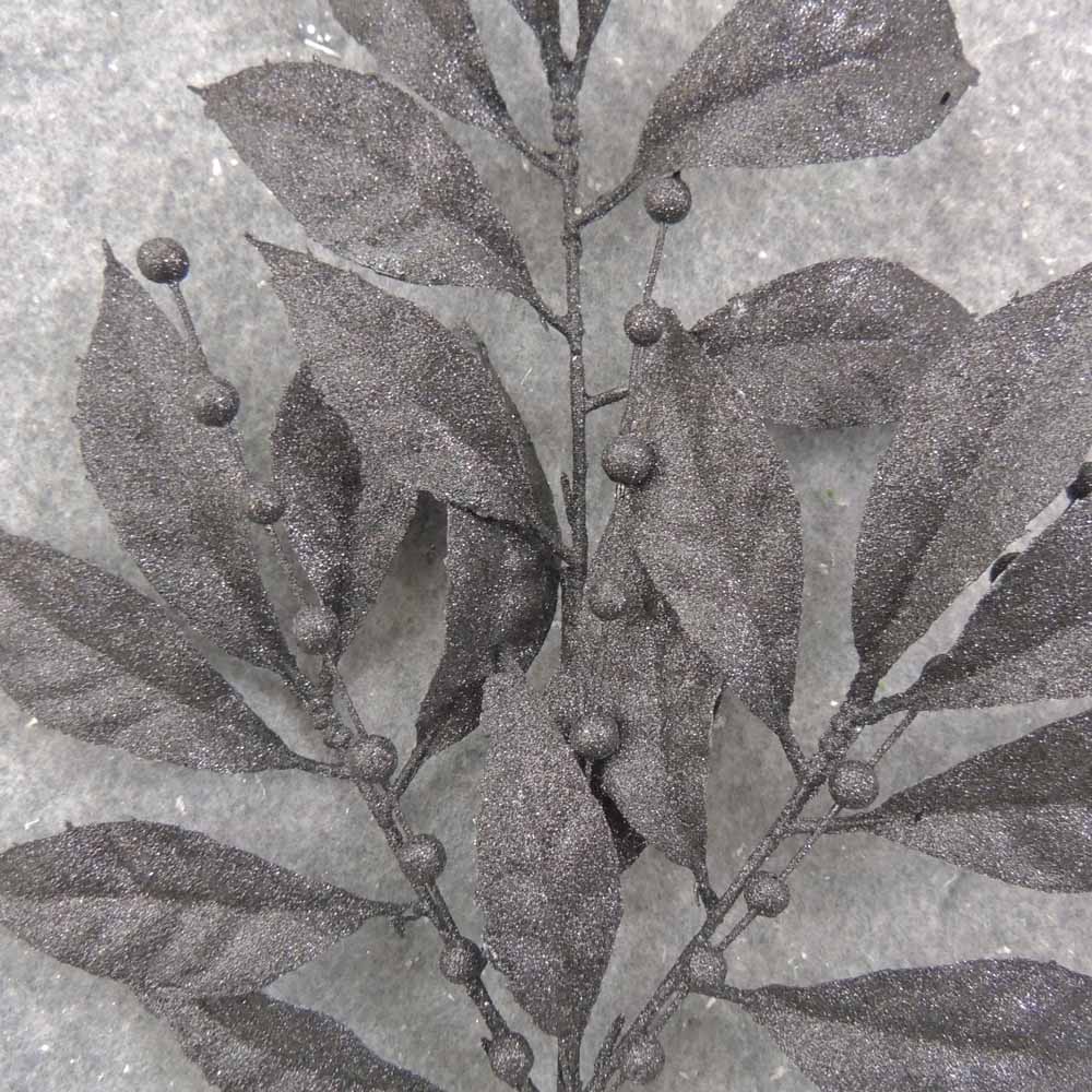 19" BLACK GLITTER LEAF SPRAY X3