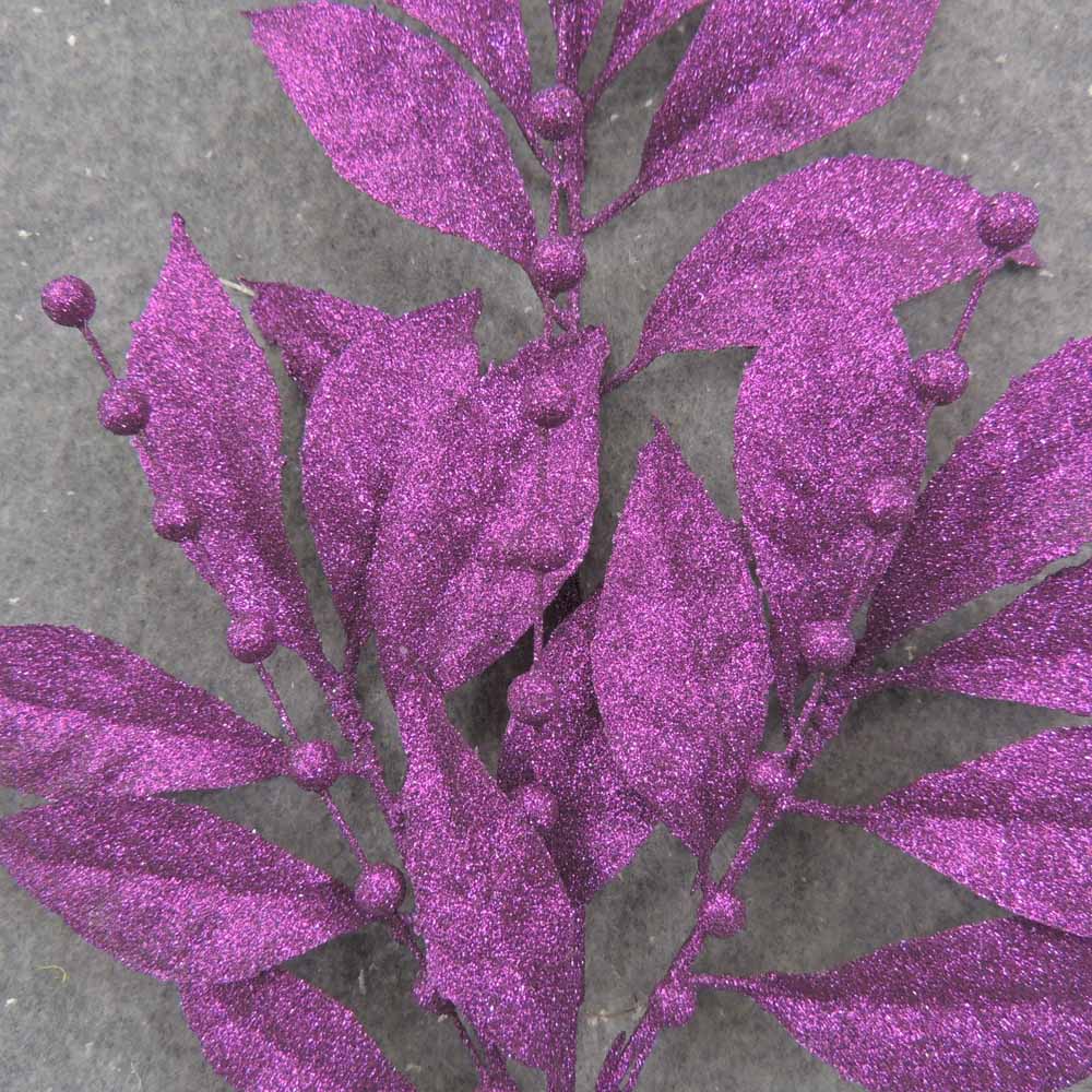 19" PURPLE GLITTER LEAF SPRAY X3