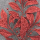 19" RED GLITTER LEAF SPRAY X3