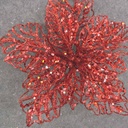 9&quot; RED GLITTER POINSETTIA ON CLIP