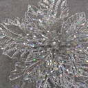 9" SILVER GLITTER POINSETTIA ON CLIP