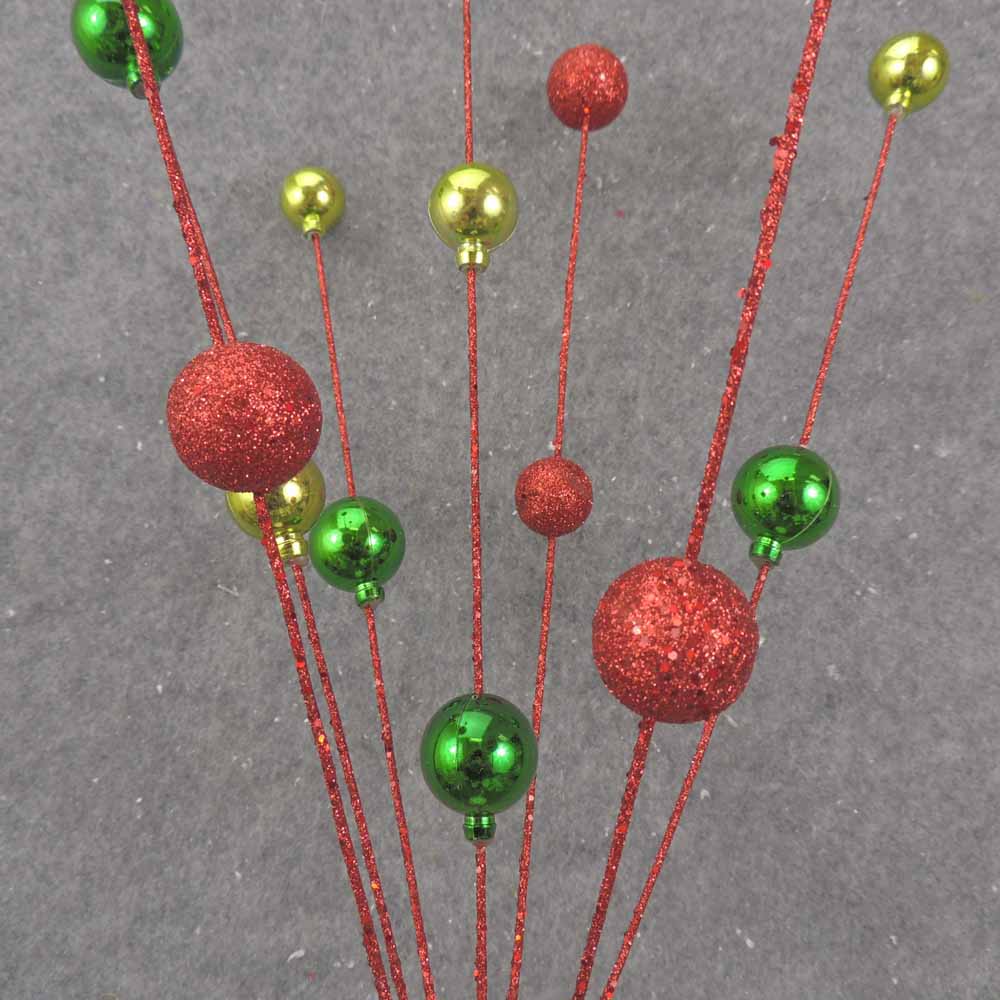 24&quot; RED &amp; GREEN ORNAMENT &amp; GLITTER BALL SPRAY X7