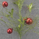 28" GLITTER GRASS SPRAY W/ RED ORNAMENTS