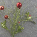 16" GLITTER GRASS SPRAY W/ RED ORNAMENTS