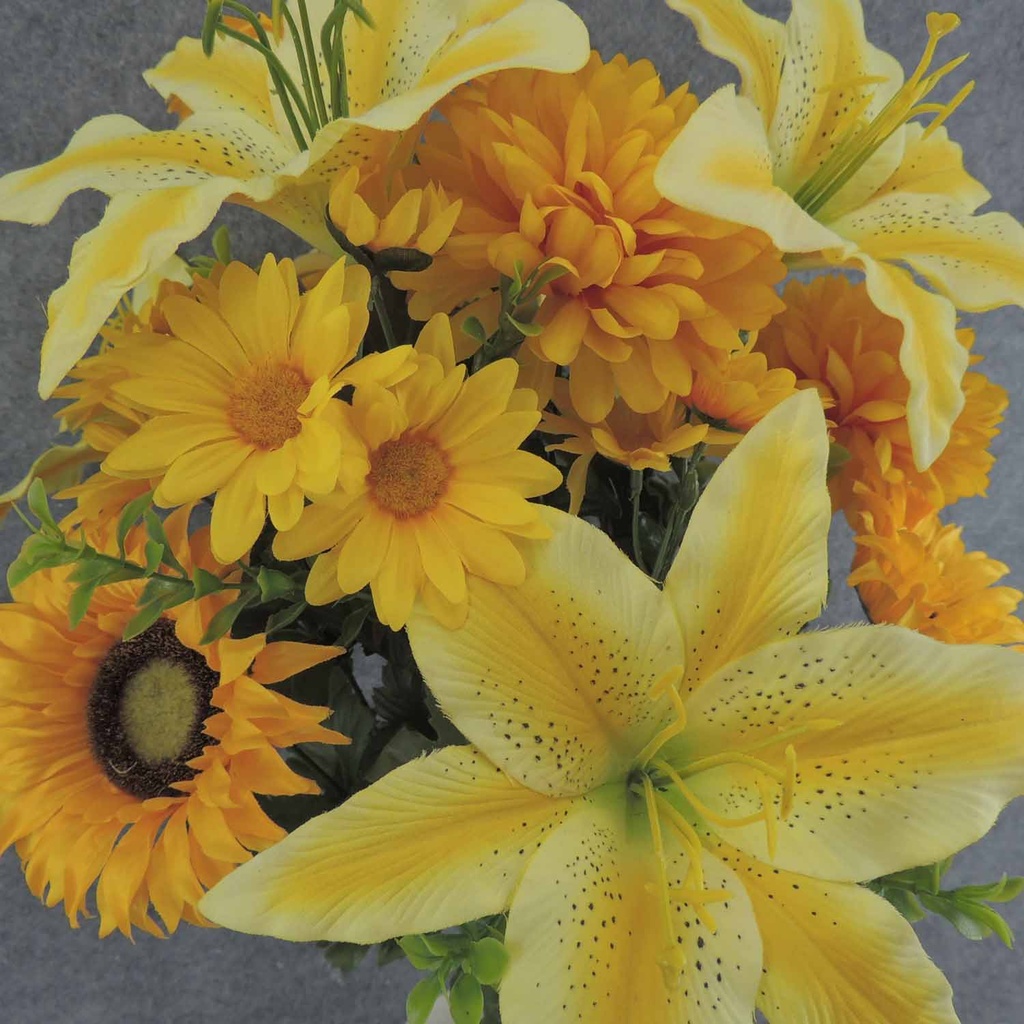 20" YELLOW LILY T/SUNFLOWER/MUM BUSH X16