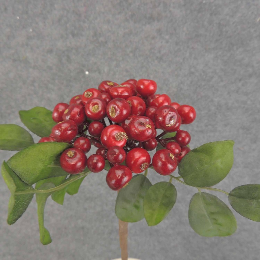 BERRY PICK W/LEAVES 11&quot;  RED