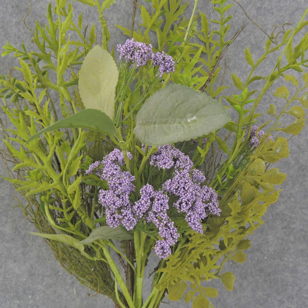 21" MIXED FOLIAGE BUSH H/WRAP W/PURPLE QAL