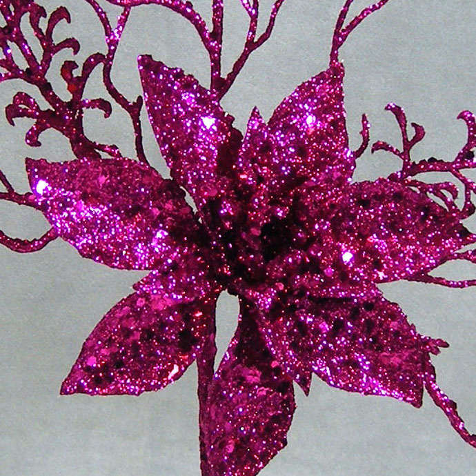 POINSETTIAw/GLIT&GRASS 17"(6/bg)  FUCHSIA