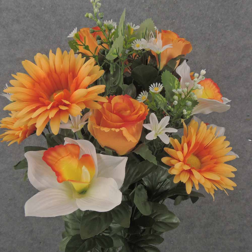 24&quot; ROSE, DAISY &amp; ORCHID MIXED BUSH X24 ORANGE/WHITE