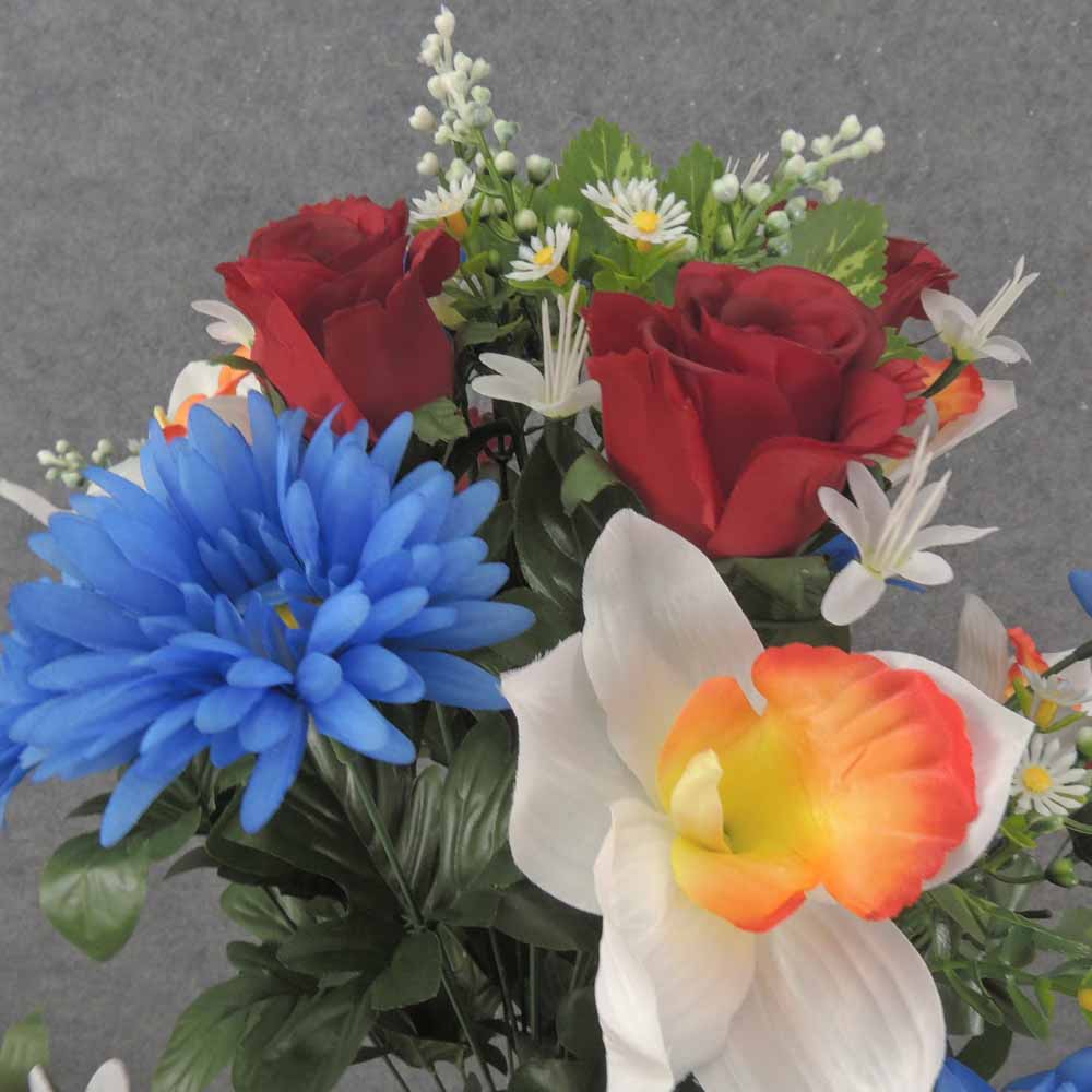 24" ROSE, DAISY & ORCHID MIXED BUSH X24 RED/WHITE/BLUE