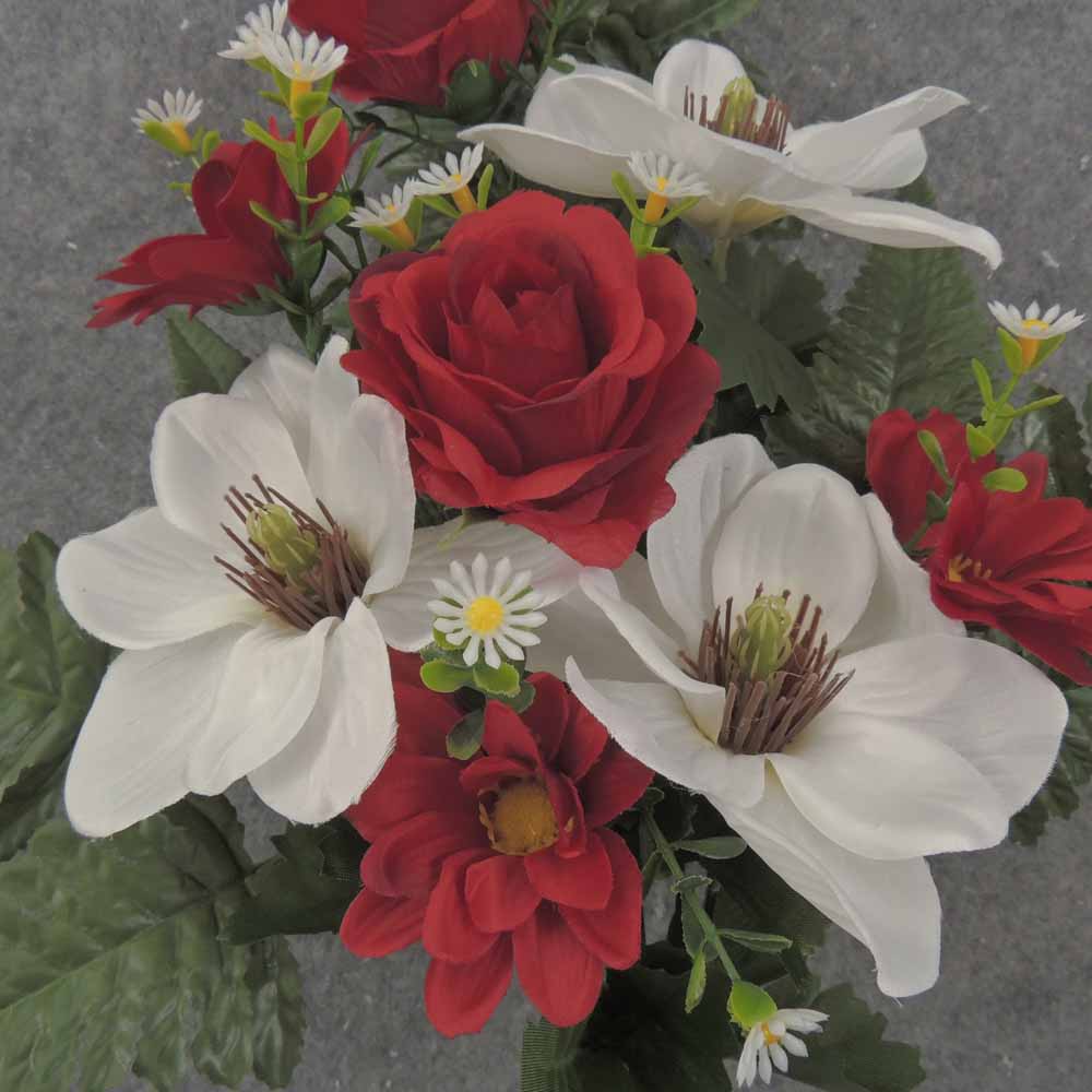 18" MAGNOLIA, ROSE, DAISY HALF BUSH X8 RED/WHITE