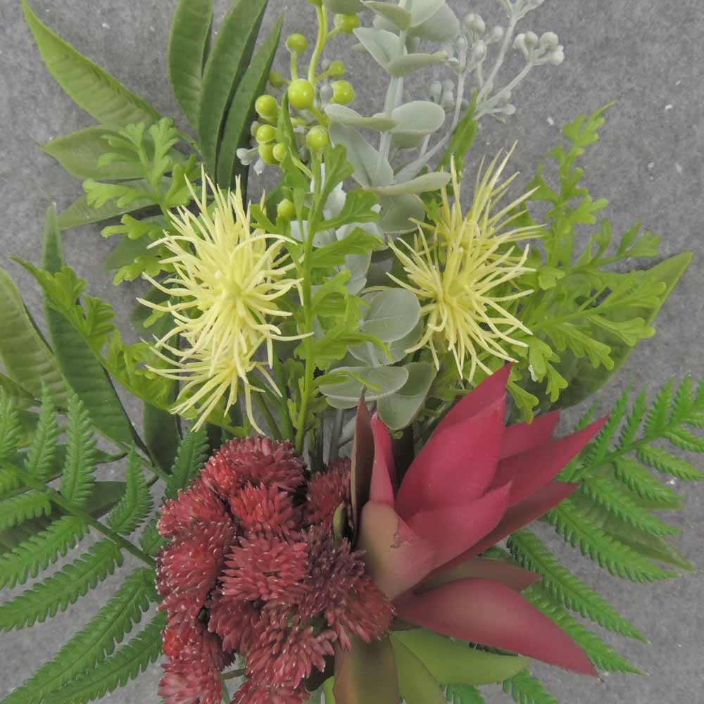 18" SEDUM, BROMELIAD & FOLIAGE SPRAY BURGUNDY/CREAM