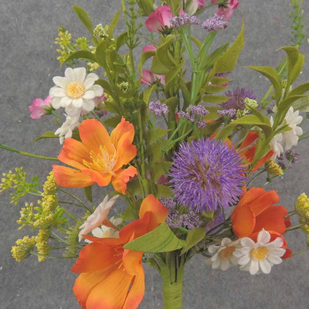 22" DAISY, THISTLE & MIXED FOLIAGE BUSH ORANGE/PINK