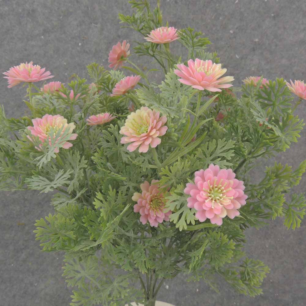 13" FOLIAGE BUSH X7 W/ MINI DAISIES PINK/CREAM