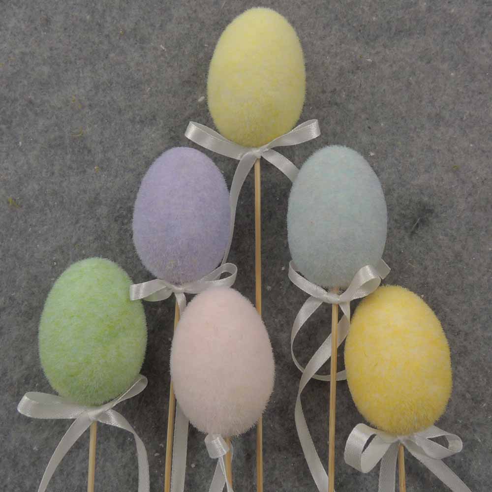 2.25" FLOCKED EASTER EGG ASSORTMENT ON 9" PICK