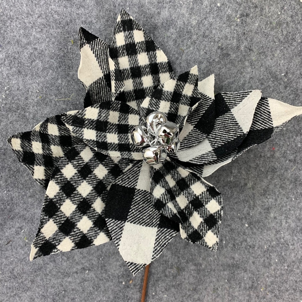 POINSETTIA PICK 13" BLACK/WHITE PLAID